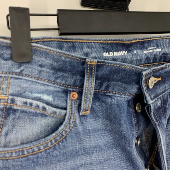 Old Navy Jeans High Rise Slouchy Taper Button Fly Blue Denim NWT - Picture 4 of 9